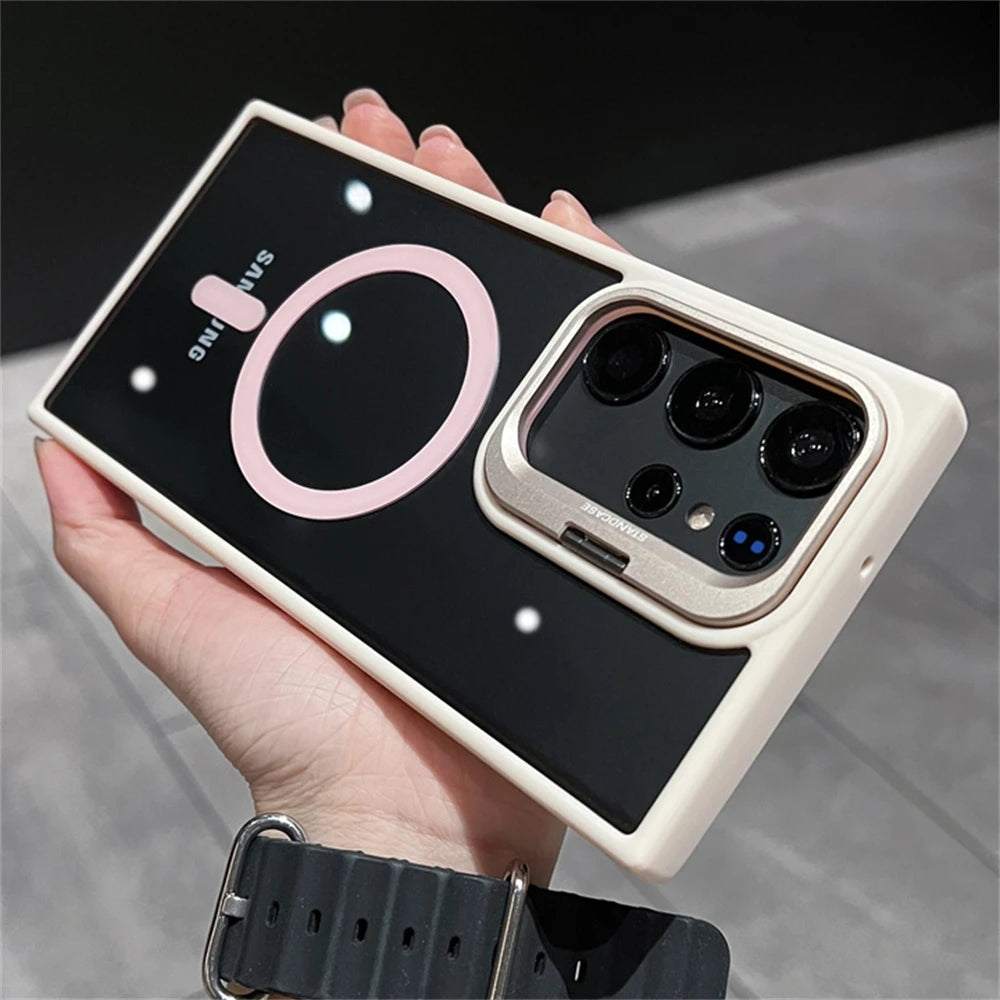 Camera Bracket Magnetic Clear Case For Samsung S24 S25 Ultra S23 S22 Plus For Magsafe Wireless Charge Shockproof Bumper Cover - covers4phones