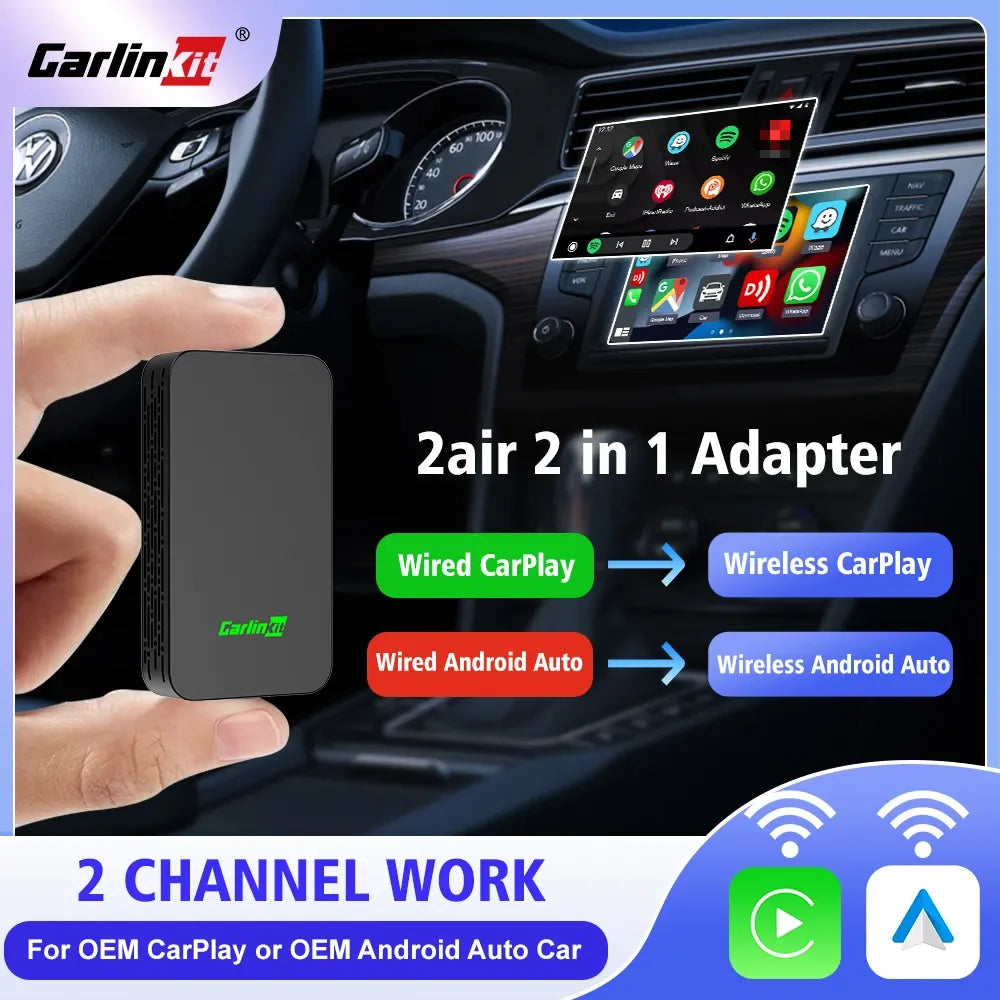 Carlinkit 5 2air Wireless CarPlay Android Auto Wireless Box 2in 1 Adapter 2-Channel Work Waze Spotify 5.8Ghz WiFi BT5.0 Siri GPS - covers4phones