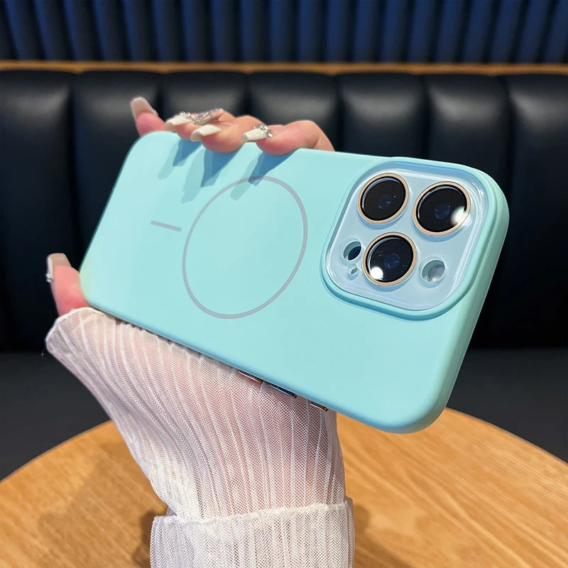 Original Solid Color Silicone Magnetic IPhone Case For iPhone 16 15 14 13 12 Soft Shockproof Wireless Charging Cover Cases - covers4phones