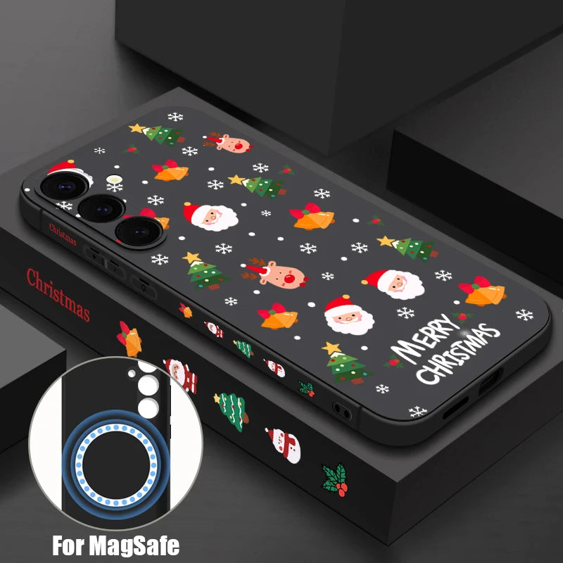 Christmas Santa Elk Magnetic Case For Samsung Galaxy S25 S24 S23 Ultra S22 Plus S24 S21 S20 FE For Magsafe Wireless Charge Cover