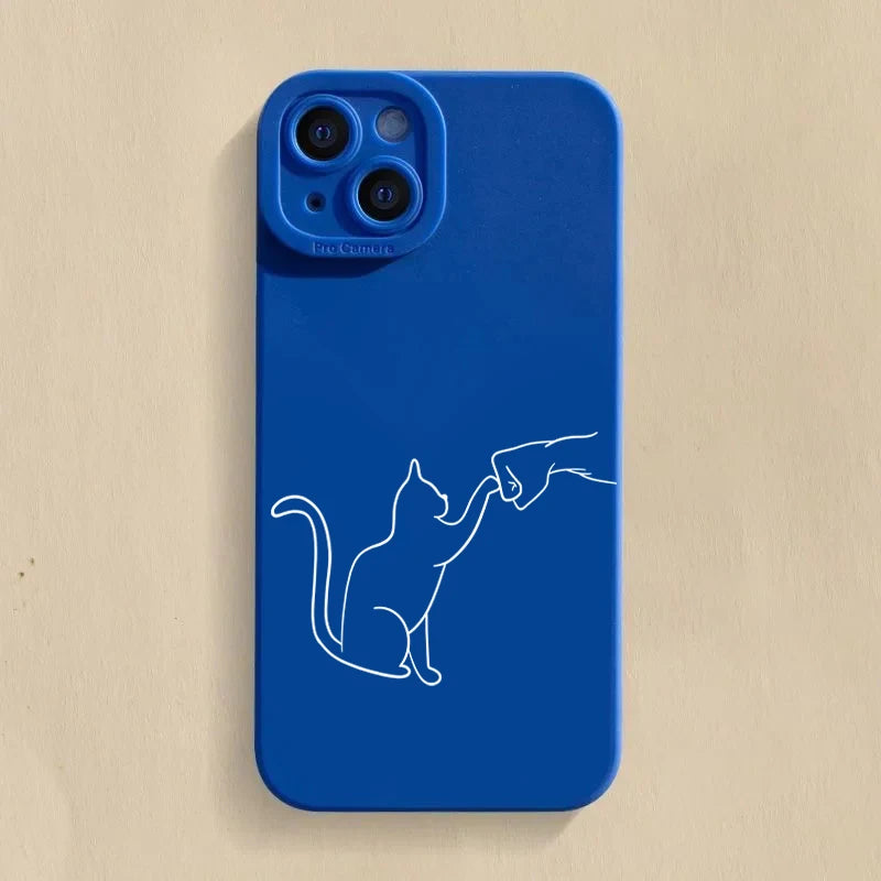Cat Dog High Five Silicone Phone Case For iPhone 15 16 Pro Max 14 13 12 11 X XS XR 7 8 Plus SE 2020 13Mini Shockproof Soft Cover - covers4phones