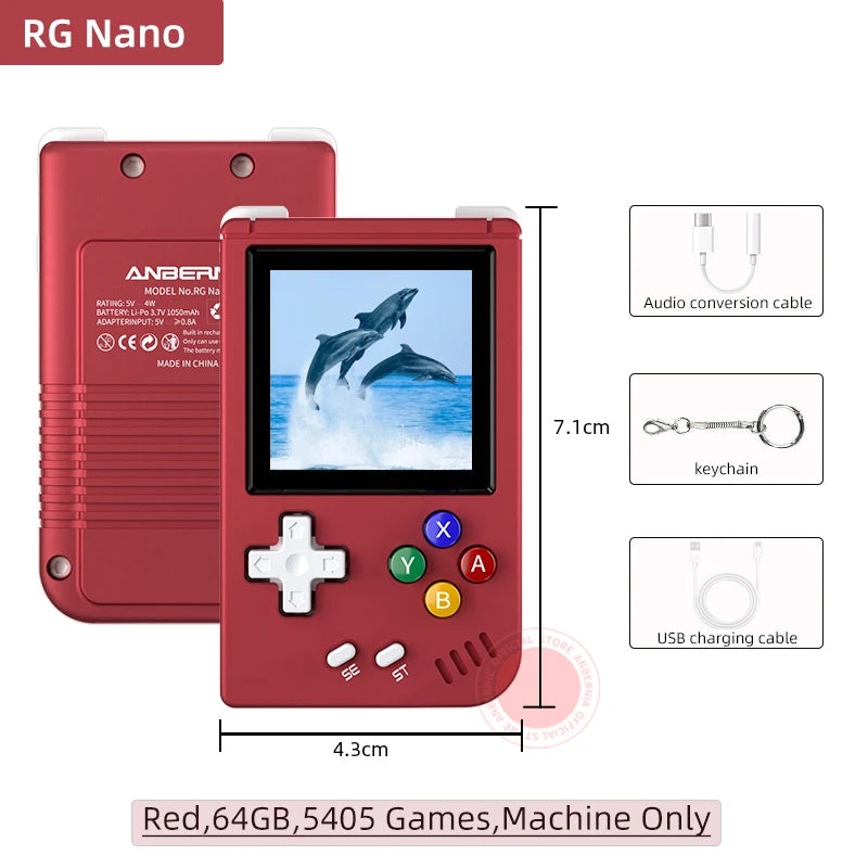 ANBERNIC RG NANO Pocket Mini Handheld Game Player Metal Shell 1.54" IPS Screen Game Console Linux 1050mAh Battery Hi-fi Speaker