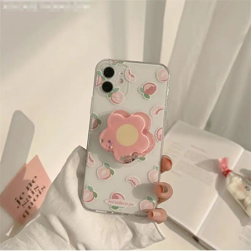Daisy Flowers Grip Tok Holder Phone Case For Samsung Galaxy A55 A54 5G A34 A14 A15 A25 A24 S20 FE S21 S22 S23 Plus S24 S25 Ultra