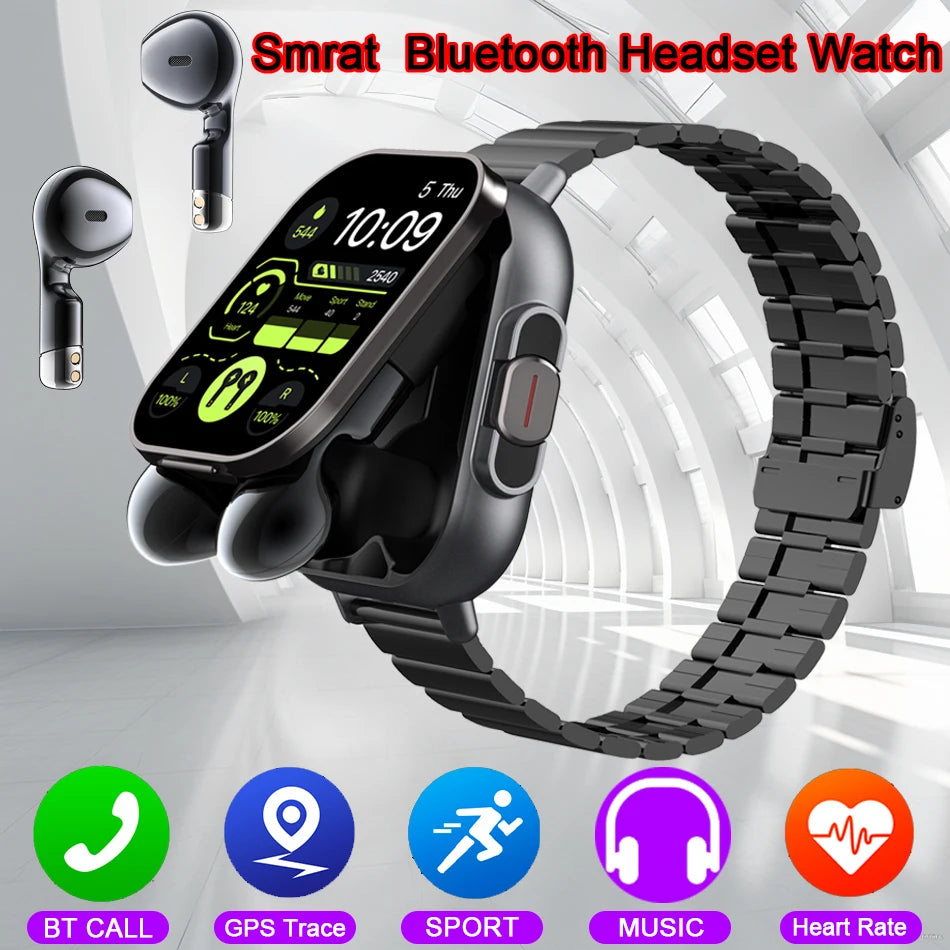2024 Smart Watch 2 in 1 With Earphone Smartwatch Bluetooth Call Men Watch GPS Track Heart Rate Monitor Play Music SmartWatch - covers4phones