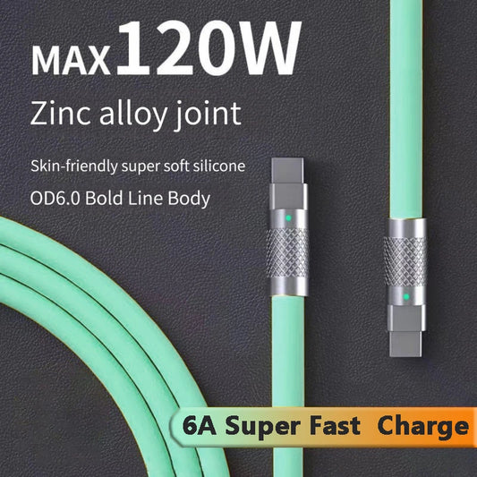 120w 6a Super Fast Charge PD Type C Liquid Silicone Cable Quick Charge 1M 2M Usb Cable Usb C to C Charger Cable - covers4phones