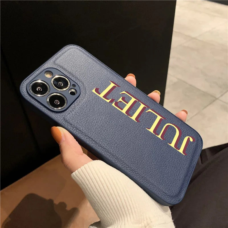 3D Colorful Personalised Name Case For iPhone 11 12 13 14 15 16 Pro Max XR XS MAX 7 8 Plus Luxury Korea Leather Customized Cover - covers4phones