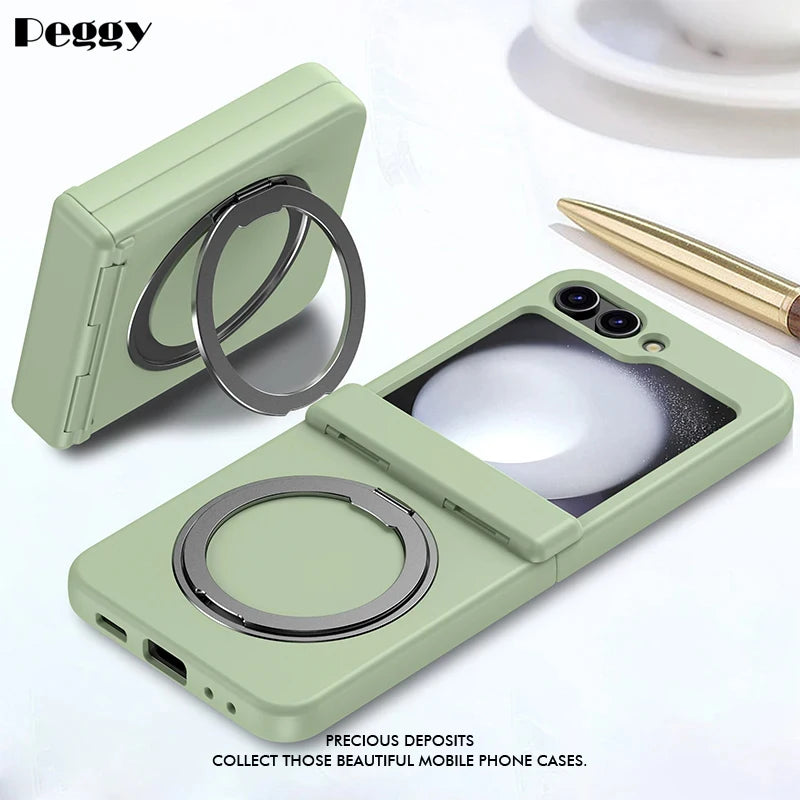 360° Rotating Holder Phone case For Samsung Galaxy Z Flip 5 6 Magsafe Wireless charge 360 Degree Ring Magnetic stand Phone Cover - covers4phones