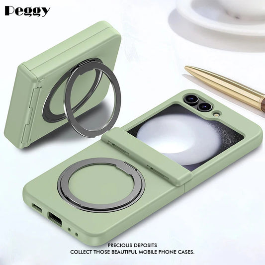 360° Rotating Holder Phone case For Samsung Galaxy Z Flip 5 6 Magsafe Wireless charge 360 Degree Ring Magnetic stand Phone Cover - covers4phones