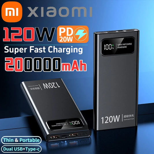 Xiaomi 200000mAh Power Bank 120W Super Fast Charger Large Capacity Mobile Power Portable External Battery for iPhone Samsung New - covers4phones