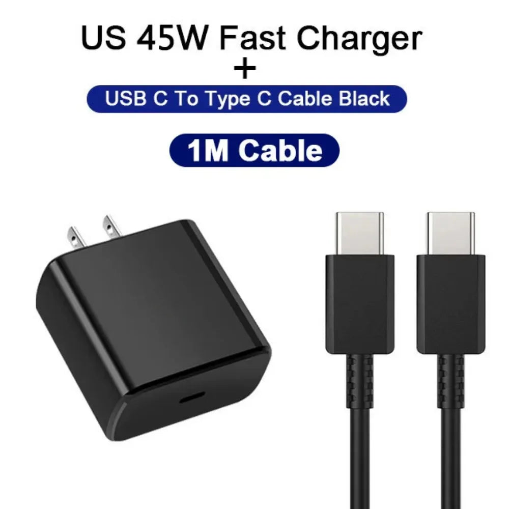 45W PD Charger For Samsung Galaxy S24 S23 S22 Type C Quick Charge USB C to Type C Cable Fast Charging Mobile Phone Wall Adapter - covers4phones