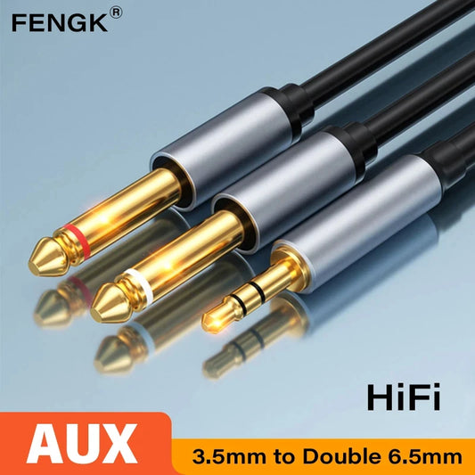 3.5mm to Double 6.5mm TRS Cable AUX Adapter Audio Cable 6.5 Jack to Stereo 3.5 Jack for Mixer Amplifier Speaker 6.35mm Adapter - covers4phones