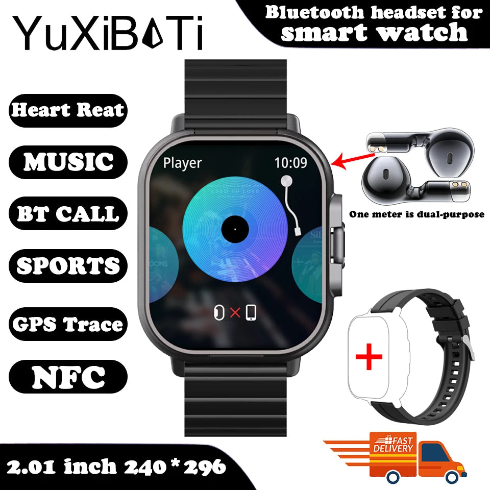 2024 Smart Watch 2 in 1 With Earphone Smartwatch Bluetooth Call Men Watch GPS Track Heart Rate Monitor Play Music SmartWatch - covers4phones