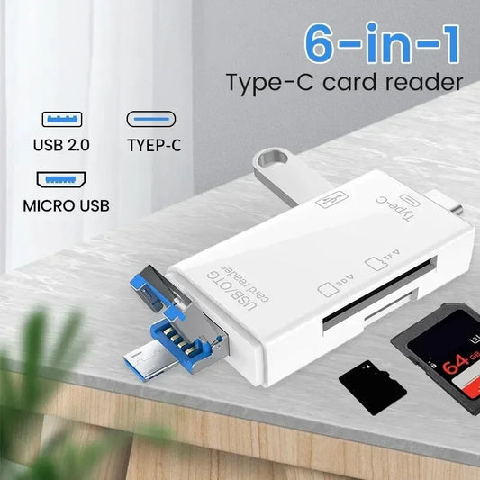 6 In 1 Multifunction Card Reader Computer Mobile OTG Converter TF SD Conversion Camera USB3.0 Typec High Speed Transfer Adapter - covers4phones