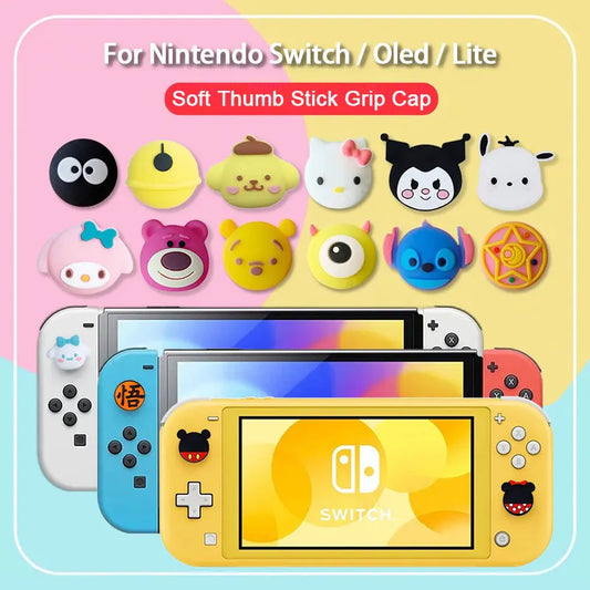 4pcs Soft Silicone Thumb Stick Grip Cap For Nintendo Switch Oled Lite JoyCon Controller Case Cute Cartoon Joystick Button Cover - covers4phones