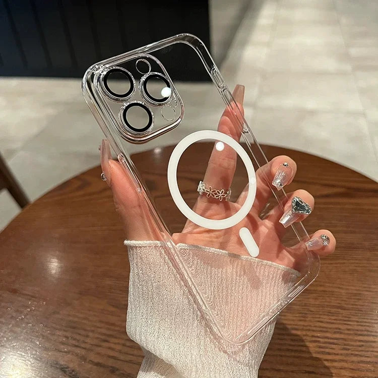 Ultra Thin Transparent Wireless Charge Magnetic Phone Case for iPhone 16 14 13 12 11 15 Pro Max Plus For Magsafe PC Hard Cover - covers4phones