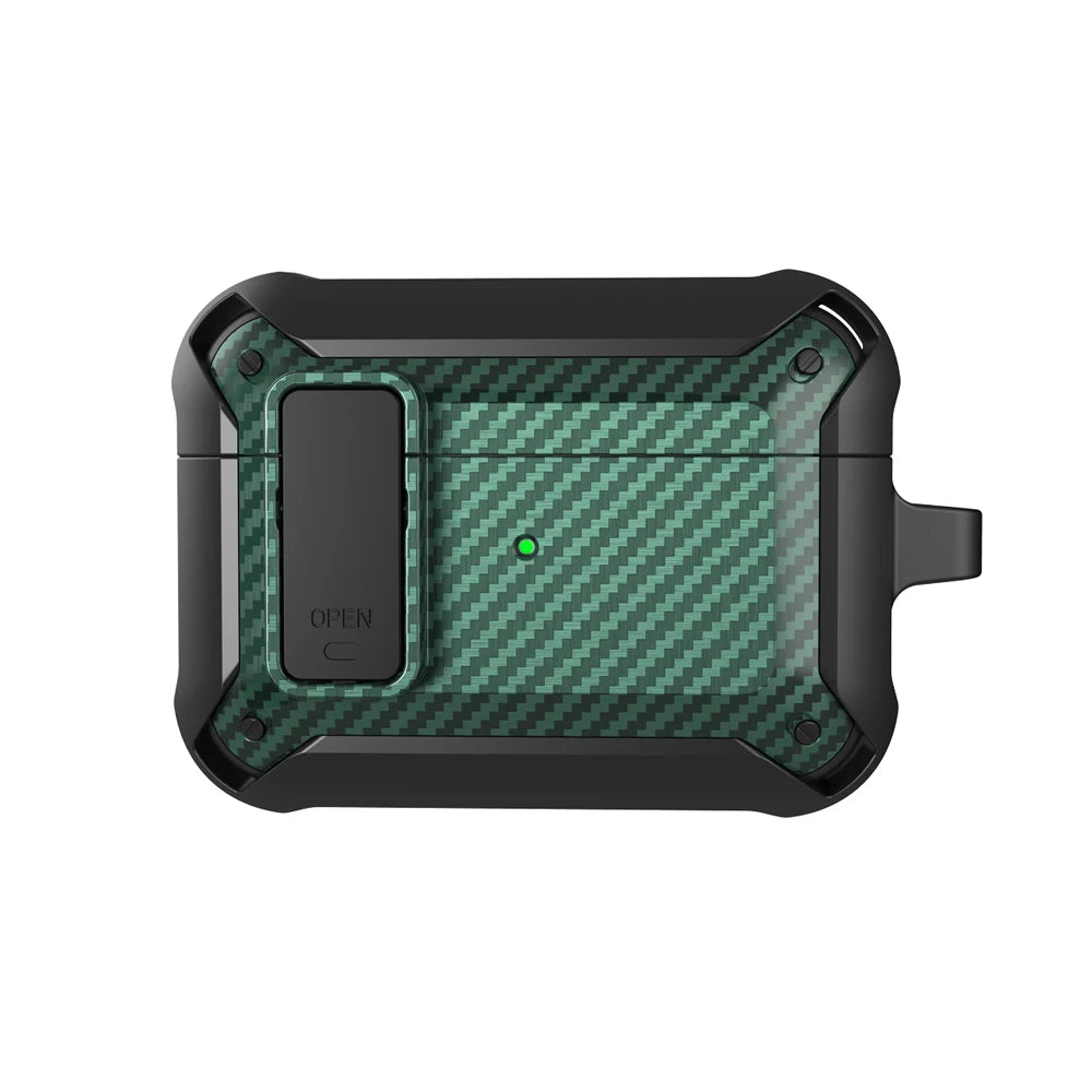 Security Lock Cover For Airpods Pro 2 Case Luxury Carbon Fibre Switch Earphone Case With Keychain For Airpods 3 1 Shockproof Box - covers4phones