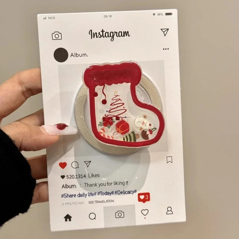 Cute Cartoon Shake Christmas Sock for Magsafe Griptok Phone Holder Finger Ring Stand Support for IPhone 15 16 17 Girl Bracket