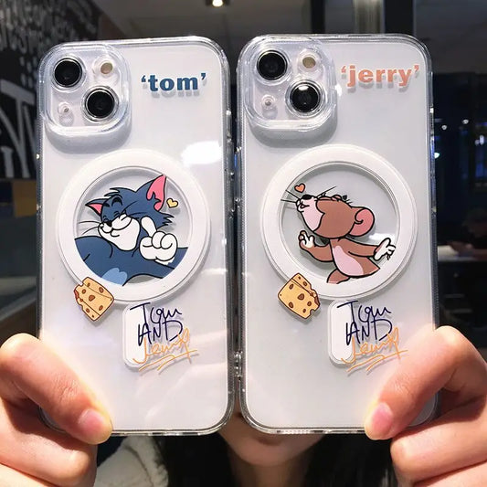 Cartoon Cute Toms Jerrys Magsafe Magnetic Phone Case for IPhone 16 15 14 13 12 11 8 Plus Pro Max X XR XSMax Soft Clear Tpu Cover - covers4phones