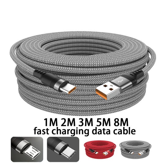 6A USB TYPE C/Micro USB Fast Charge Cable 3m 5 Meters USB C Android Extend Charging Cable for Huawei Samsung Xiaomi OPPO OnePlus - covers4phones