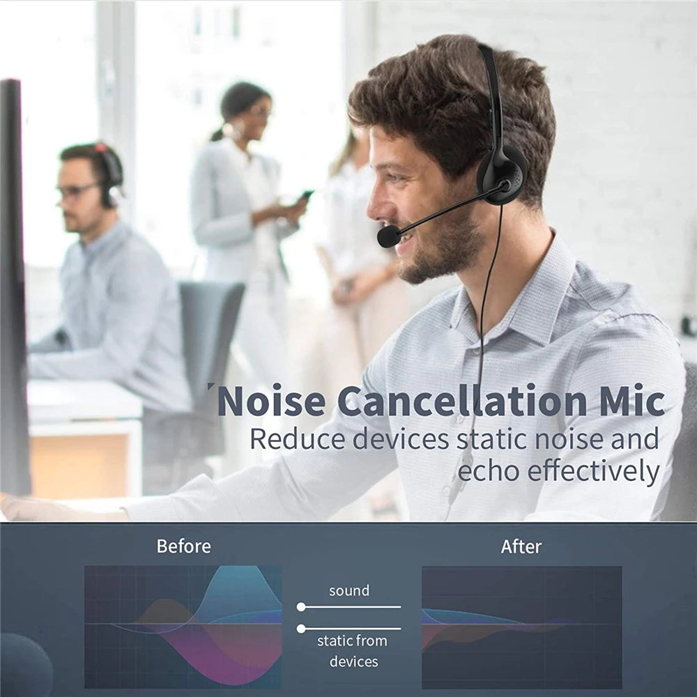 3.5mm Wired Headphones With Noise Cancelling Mic Universal USB Stereo Headset Adjustable Headband Helmet For PC Laptop Computer - covers4phones
