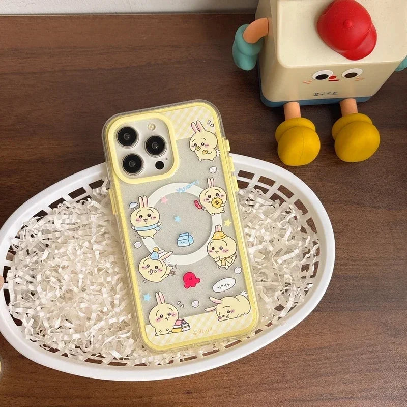 Cute Cartoon Japan Anime Chiikawa Magnetic Grip Holder Magsafe Wireless Charge Phone Case For iPhone 16 15 14 13 Pro Max Cover