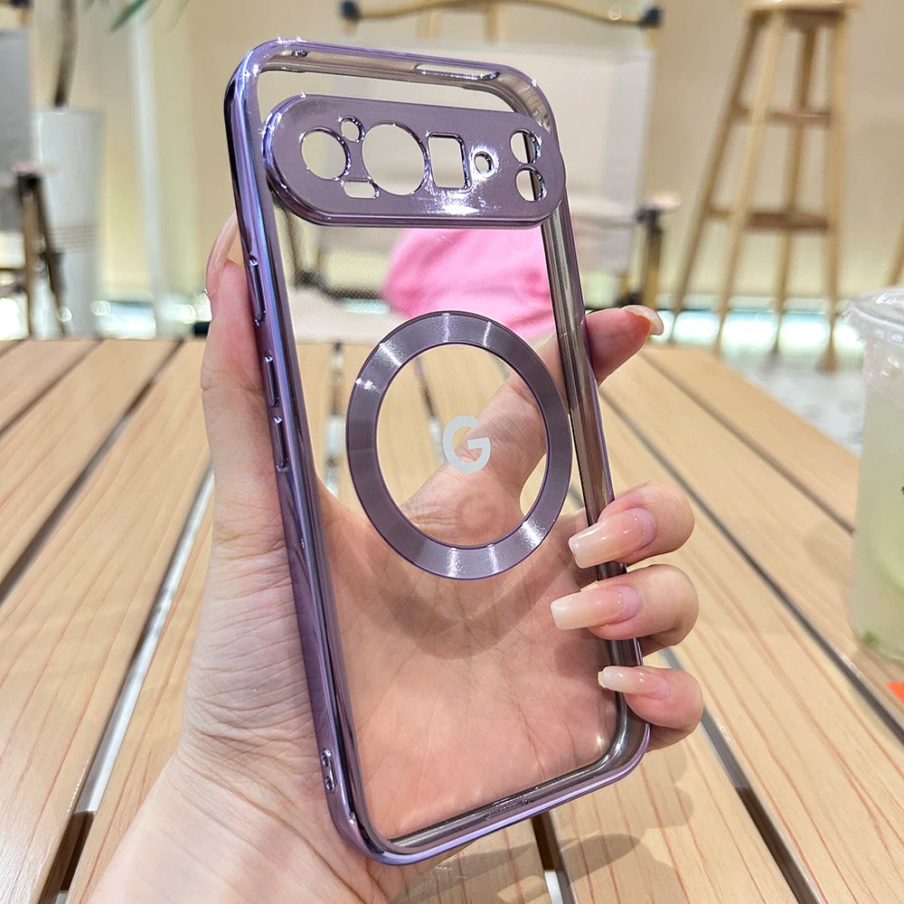 For Google Pixel 7A 8 8Pro 8A Case Transparent Electroplating Magnetic Wireless Charging For Magsafe Back Protect Cover