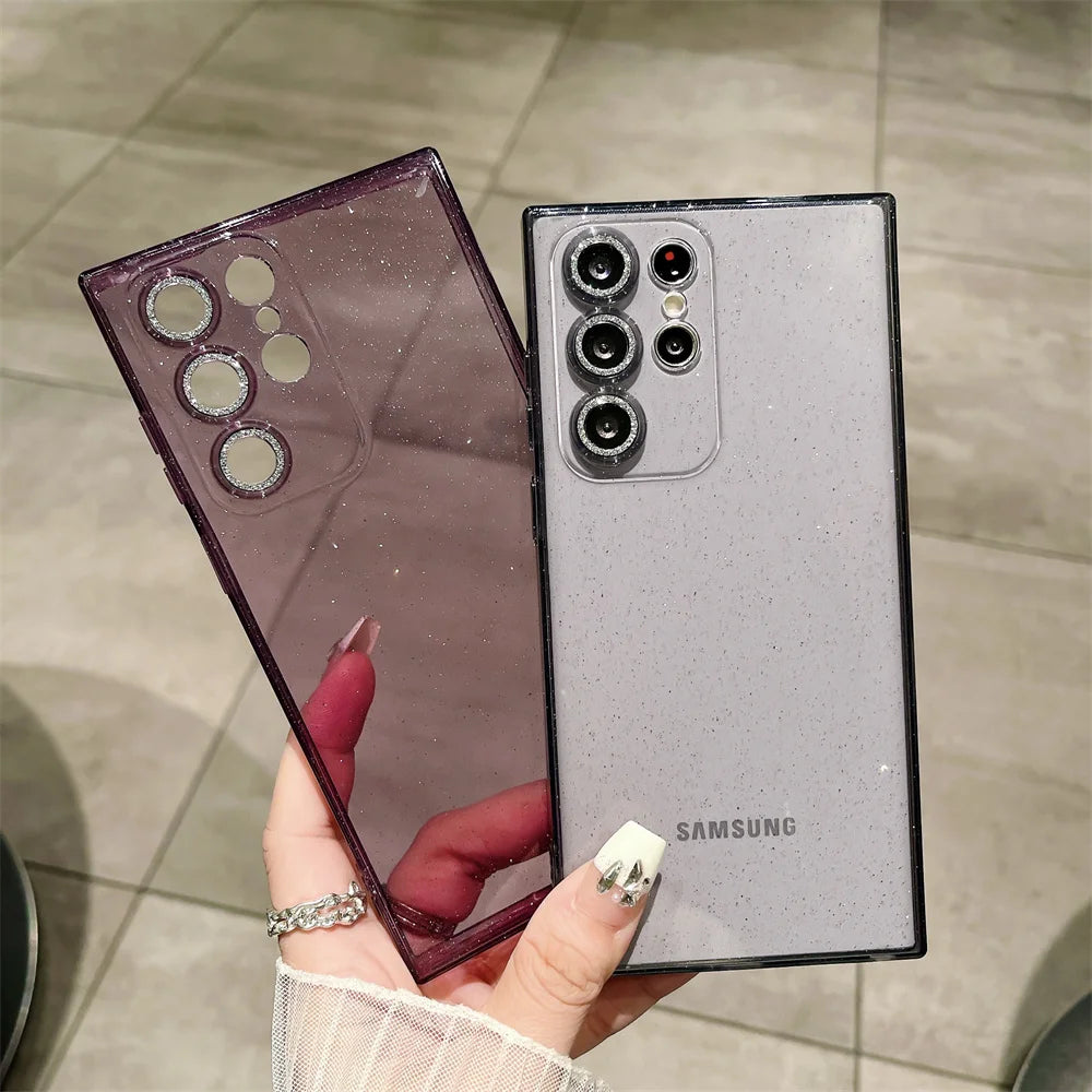 Transparent Glitter Soft Case for Samsung Galaxy S24 S23 Ultra S22 S21 Plus S20 FE A54 A34 A55 A52 A35 A53 A25 Camera Film Cover - covers4phones