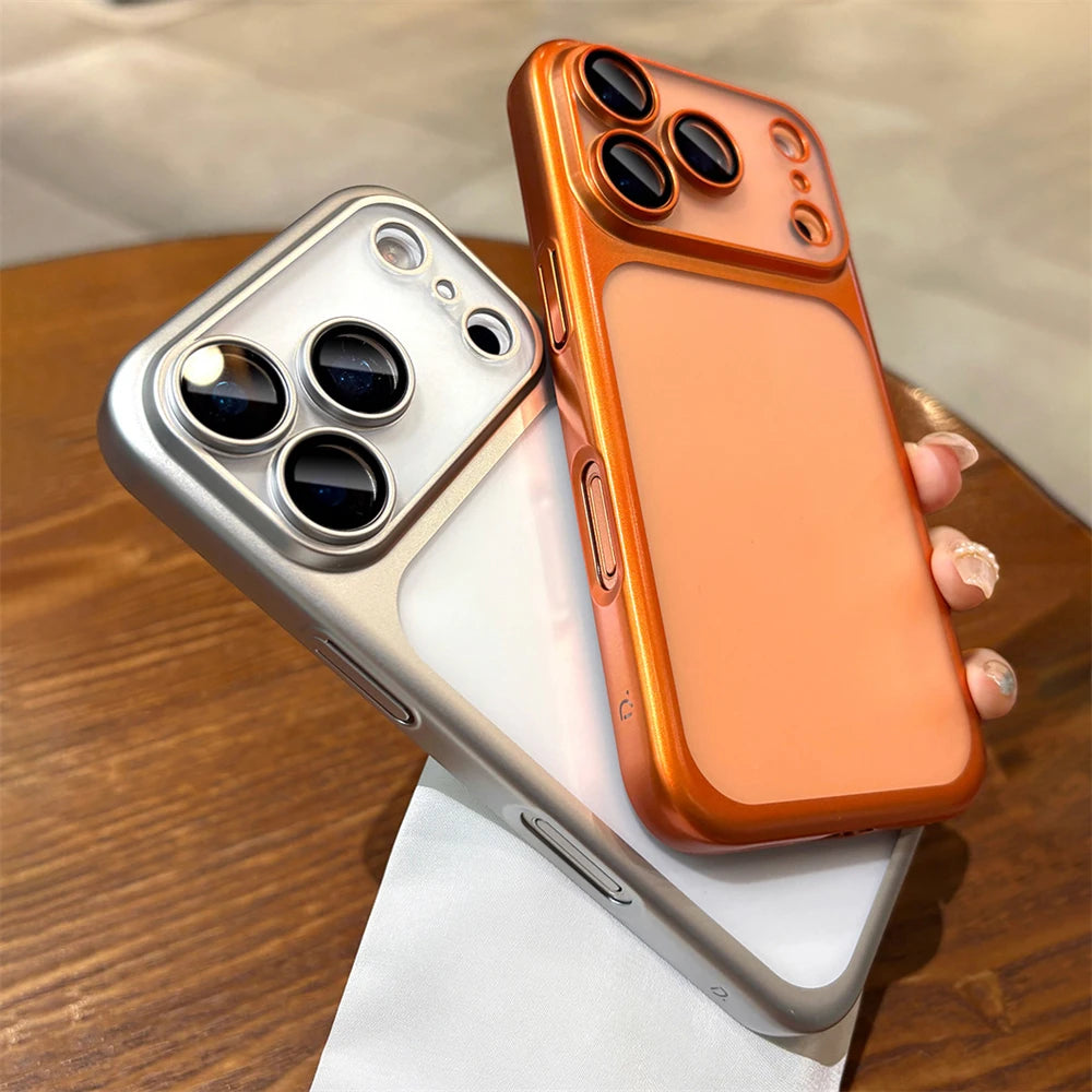 Frosted Translucent PC Phone Case For iPhone 17 Pro Max 17 Plating Frame Lens Film Protection Shockproof Hard Armor Back Cover