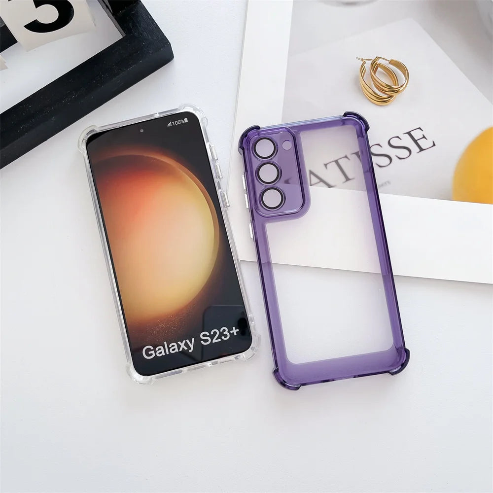Transparent Ultra Slim Acrylic Case for Samsung Galaxy S24 Ultra S23 FE S22 Plus Clear Airbag Shockproof Lens Protector Cover - covers4phones