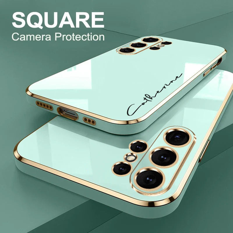 Case For Samsung Galaxy S24 Ultra Personalized Customized Name Case Luxury 6D Plating Soft Cover S23 S22 S21 S20 FE Ultra Plus - covers4phones