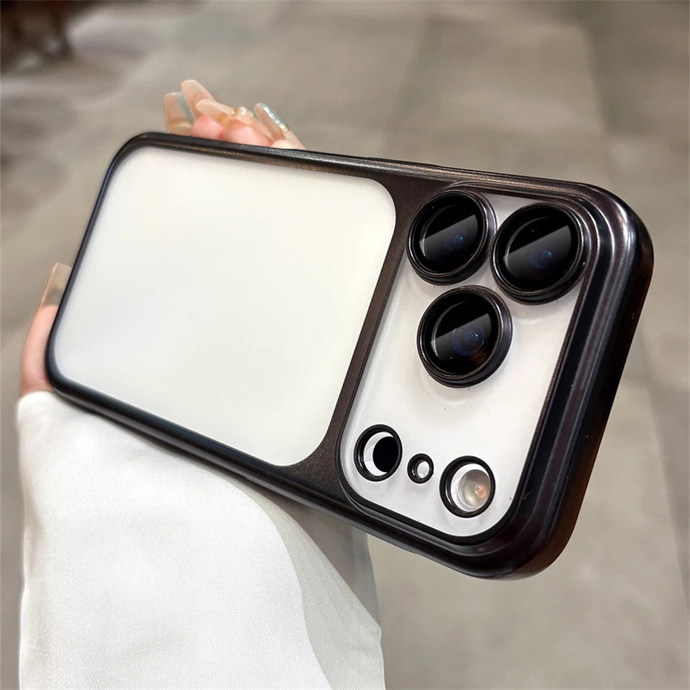 Frosted Translucent PC Phone Case For iPhone 17 Pro Max 17 Plating Frame Lens Film Protection Shockproof Hard Armor Back Cover