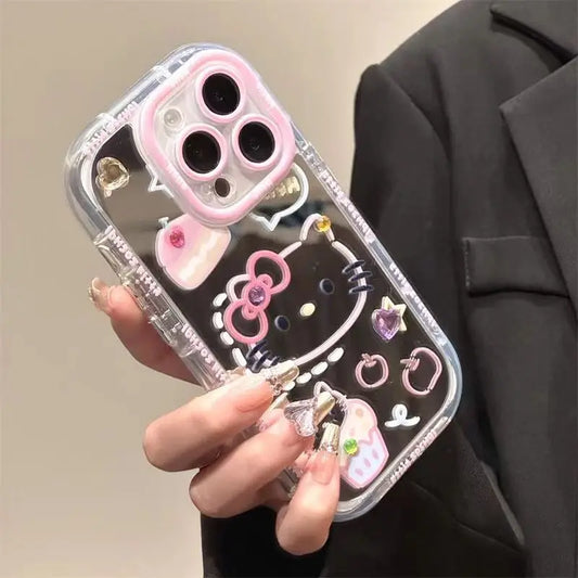 Cartoon Pink Kt Cat Phone Case Cute Mirror Highend Protective Cover Anti Fall Creative Cartoon Design Heat Dissipation New Model