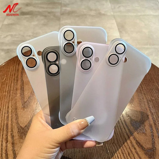 Broderless Case for iPhone 16 Ultra Thin Slim Matte PC Cover for iPhone 11 12 13 14 15 Pro Max 16 Plus Glass Camera Protector - covers4phones