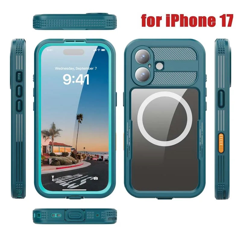 for iPhone 17 Pro Max 17 Air Waterproof Case for Magsafe Magnetic Wireless Charging Shockproof Pouch Screen Lens Protector