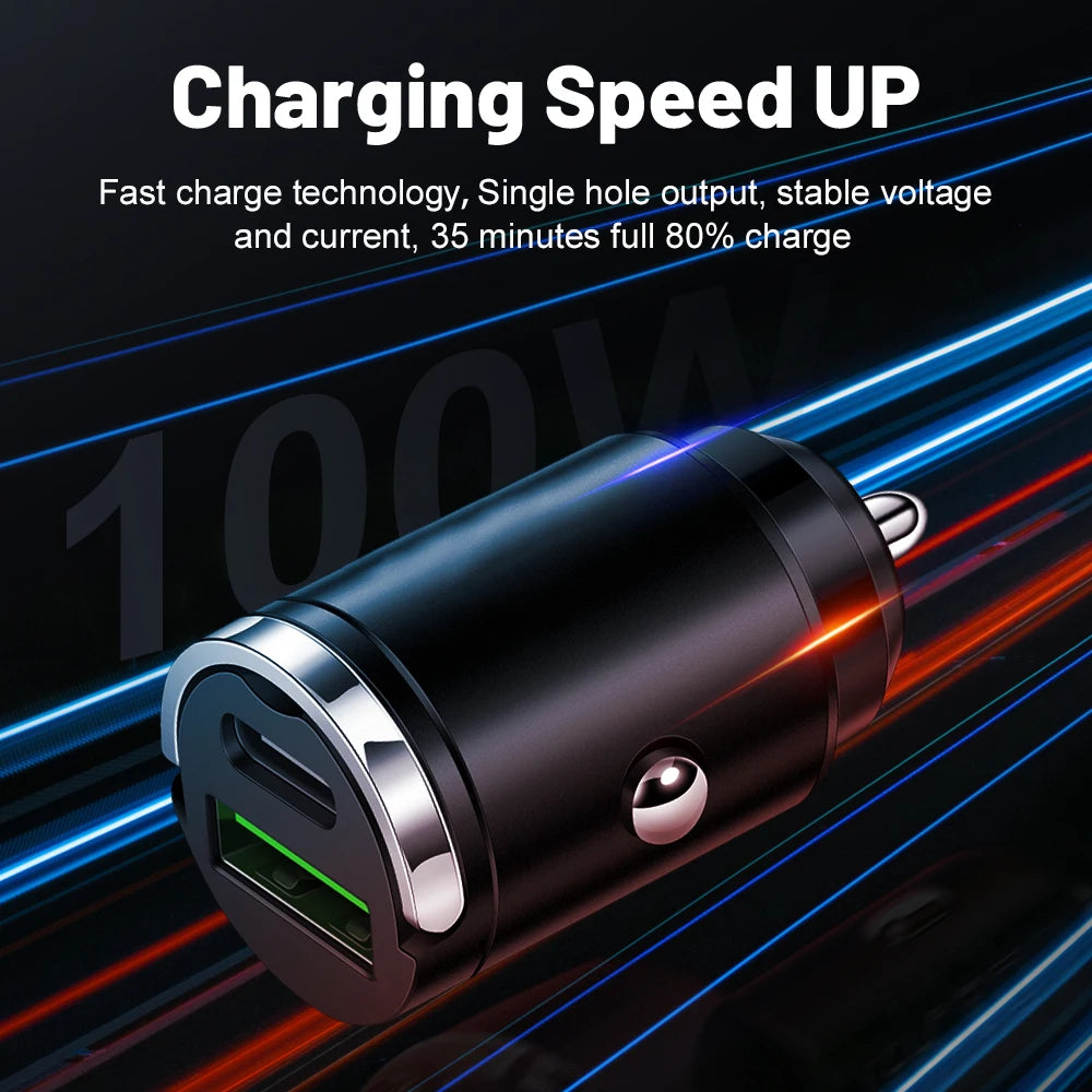 100W Mini PD USB Car Charger Lighter Car Charger for Xiaomi Samsung Huawei Super Fast Charging QC3.0 Car Charger for iPhone - covers4phones