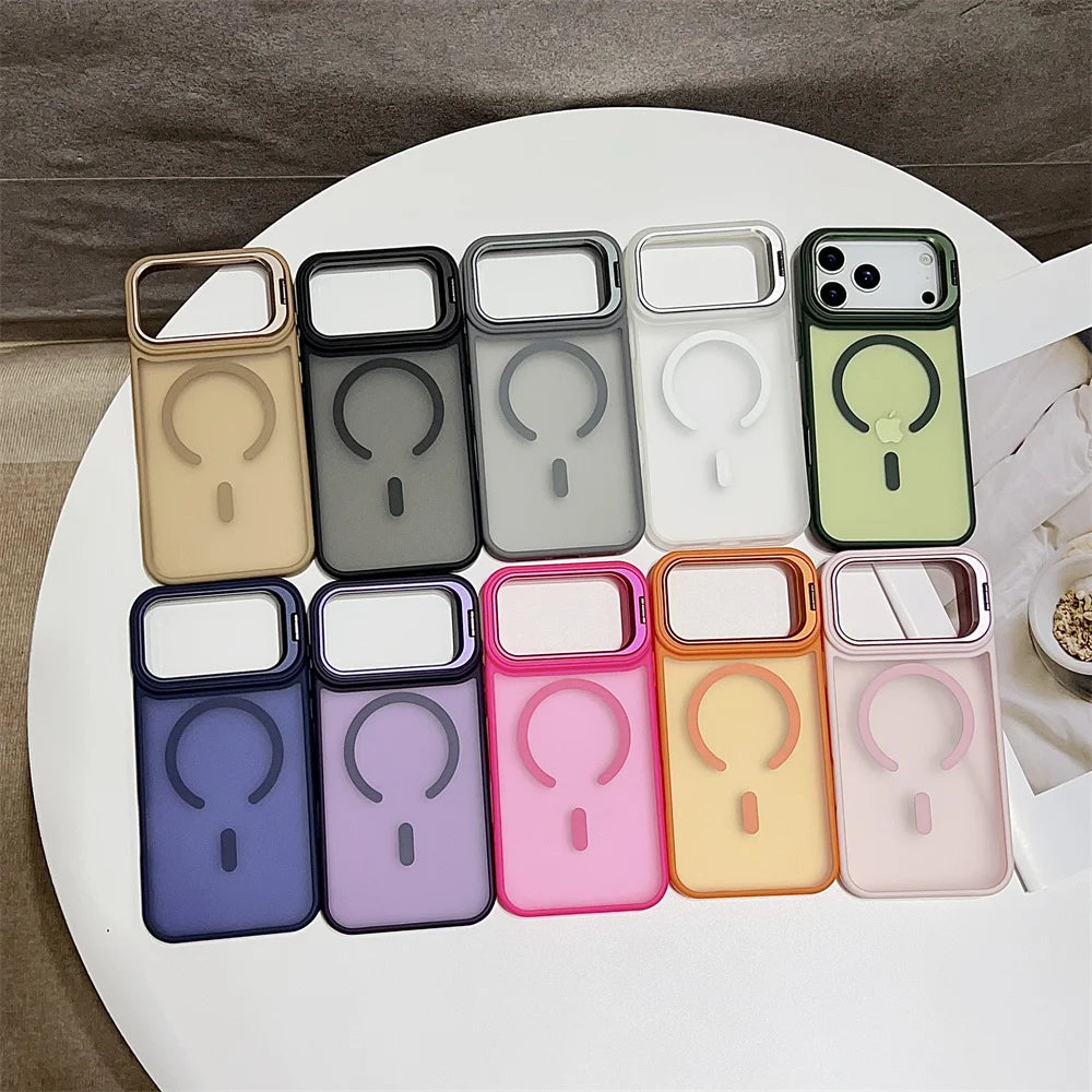 Matte Magnetic Translucent Wireless Charge Stand Case For iPhone 17 Air 16 15 14 13 12 11 17 Pro Max Magsafe Must-Haves Cover
