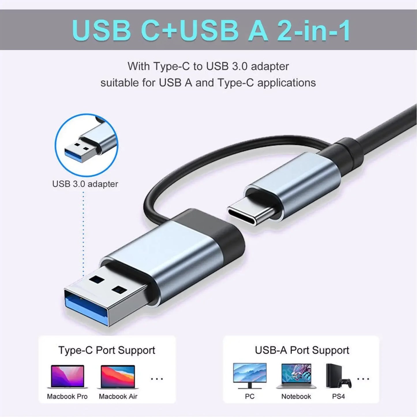 USB HUB 8 in 1 with SD/TF Card Reader 3.5mm Aux Ports for MacBook Pro Air PC Laptop Tablet