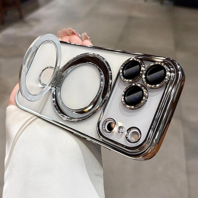 for iphone 17 Air Case Plating Magsafe Magnetic Bracket Case for iPhone 17 16 Pro 13 12 Max 15 14 16 Plus 17PRO Transparent Cove