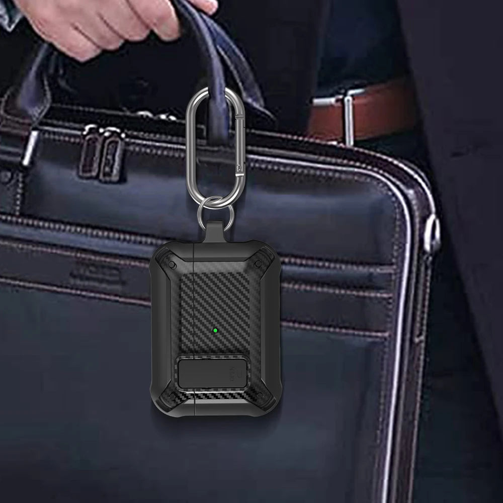 Security Lock Cover For Airpods Pro 2 Case Luxury Carbon Fibre Switch Earphone Case With Keychain For Airpods 3 1 Shockproof Box - covers4phones