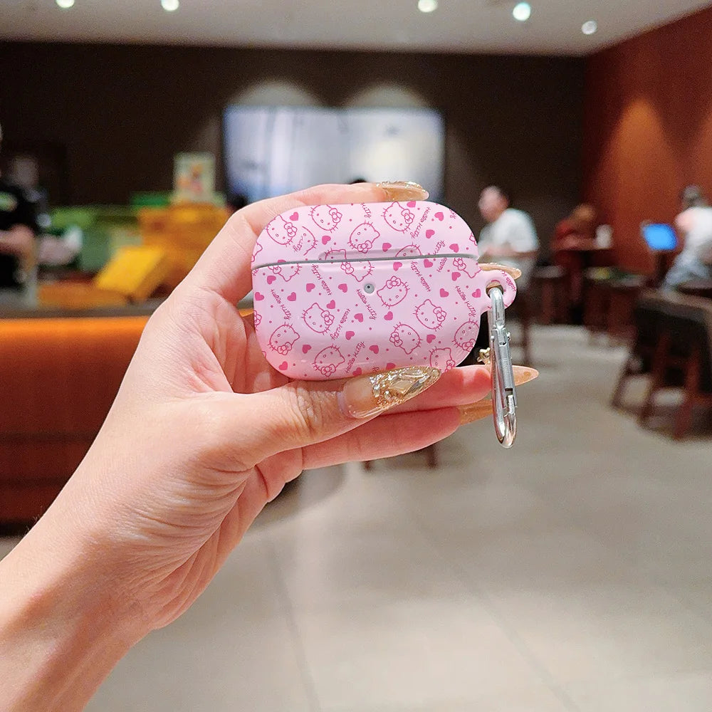 Cute Pink Hellos Kittys Shockproof Protective Glossy HD Hard PC Earphone Cover Case For AirPods 1 2 3 4 Pro Pro2 with Metal Hook - covers4phones