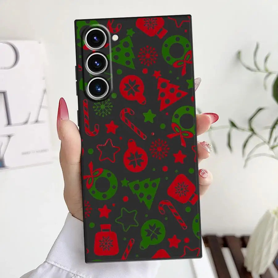 Creative Christmas Element Fashion Case for Samsung Galaxy S25 Edge S21 FE S24 Plus S23 Ultra S20 Black Soft Phone Cover