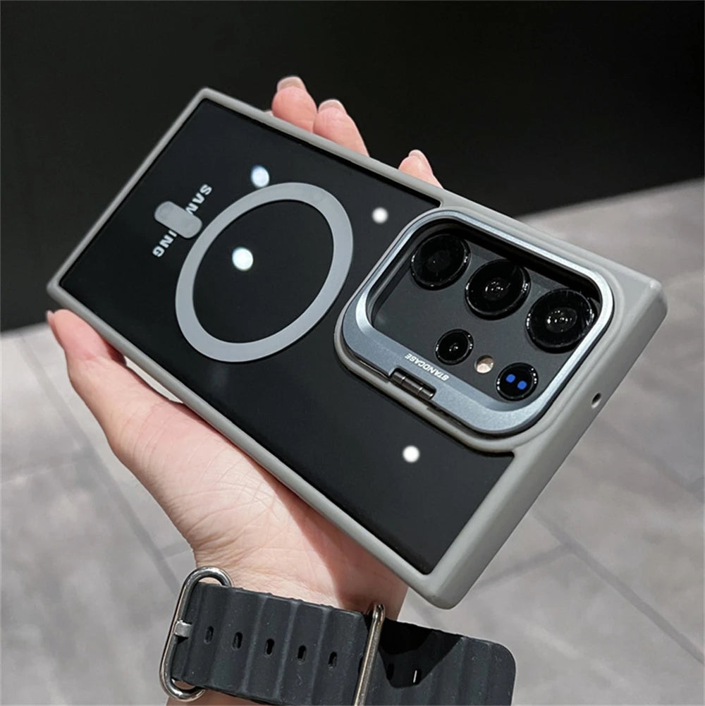 Camera Bracket Magnetic Clear Case For Samsung S24 S25 Ultra S23 S22 Plus For Magsafe Wireless Charge Shockproof Bumper Cover - covers4phones