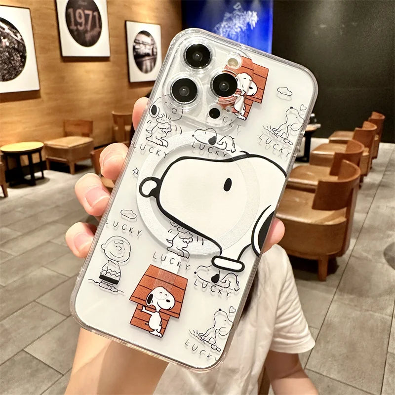Snoopy Cute Cartoon With Magsafe Case For iPhone 16 15 14 13 12 11 Pro X Xs Max Hard Shell Magnetic Compatible Cover - covers4phones