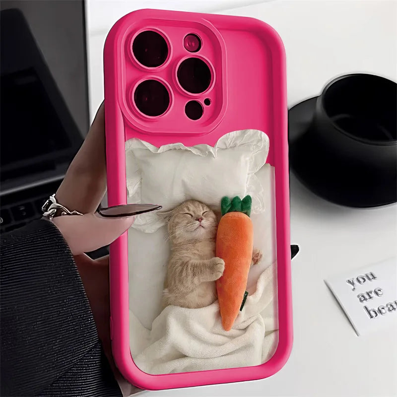 Candy Color Cute Cat Phone Case For iPhone 11 Case iPhone 13 15 Pro 12 16 14 Pro Max XR XS X 7 8 Plus SE Matte Shockproof Cover - covers4phones