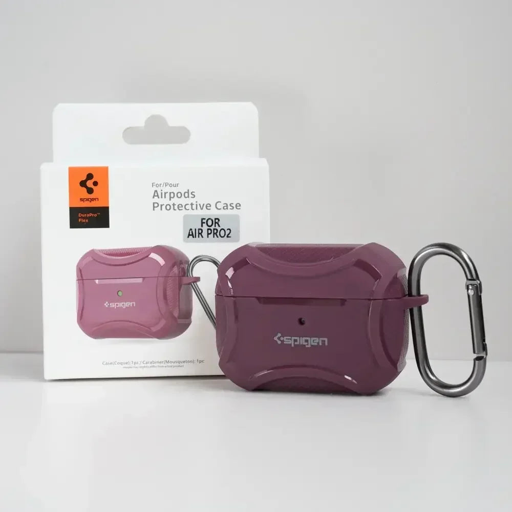 Carbon Fiber Texture Armor Rugged Earphone TPU Case For Spigen Airpods Pro 2/Pro/Airpods 3 Full Protective Case with Metal Hook - covers4phones