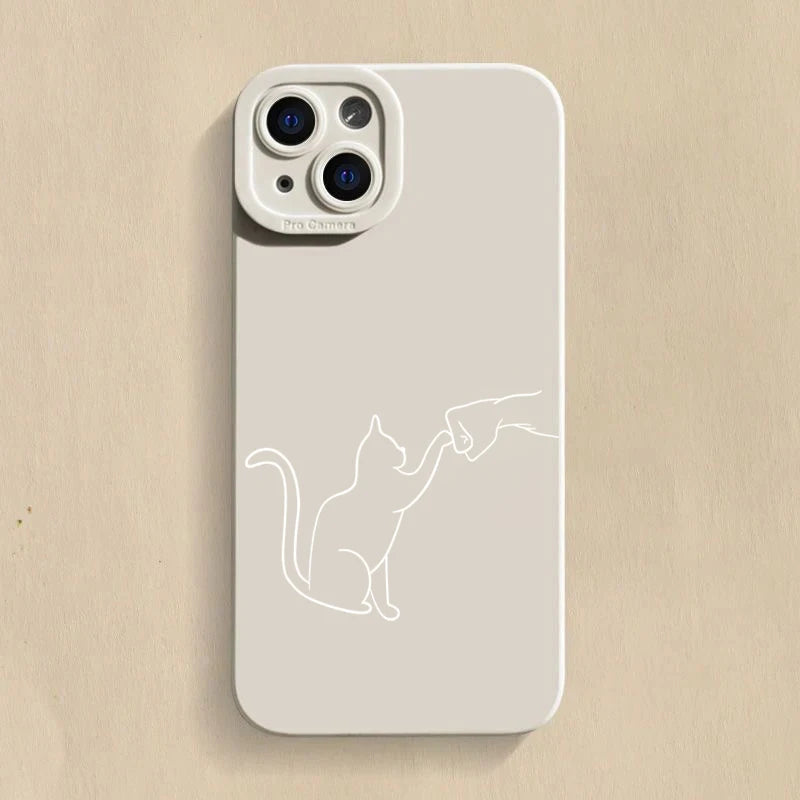 Cat Dog High Five Silicone Phone Case For iPhone 15 16 Pro Max 14 13 12 11 X XS XR 7 8 Plus SE 2020 13Mini Shockproof Soft Cover - covers4phones