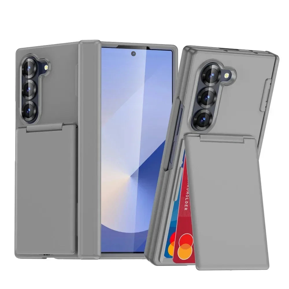 Kickstand Folding Bracket Flip Card Slot Holder Phone Case For Samsung Galaxy Z Fold 7 6 5 Fold7 Fold6 Fold5 5G Matte Cover