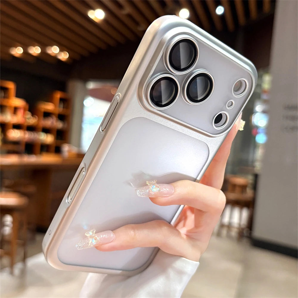 Frosted Translucent PC Phone Case For iPhone 17 Pro Max 17 Plating Frame Lens Film Protection Shockproof Hard Armor Back Cover
