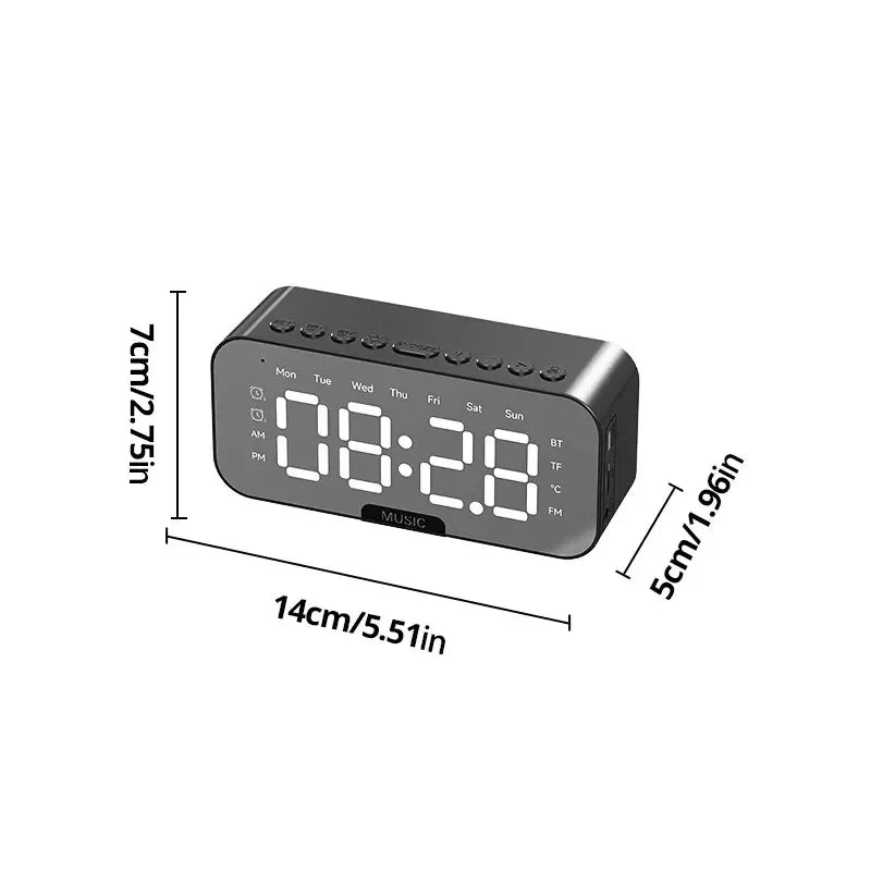 1pc LED Digital Alarm Clock with Bluetooth ,Speaker Mirror Bedroom Office Decor Table Screen Temperature FM Radio - covers4phones