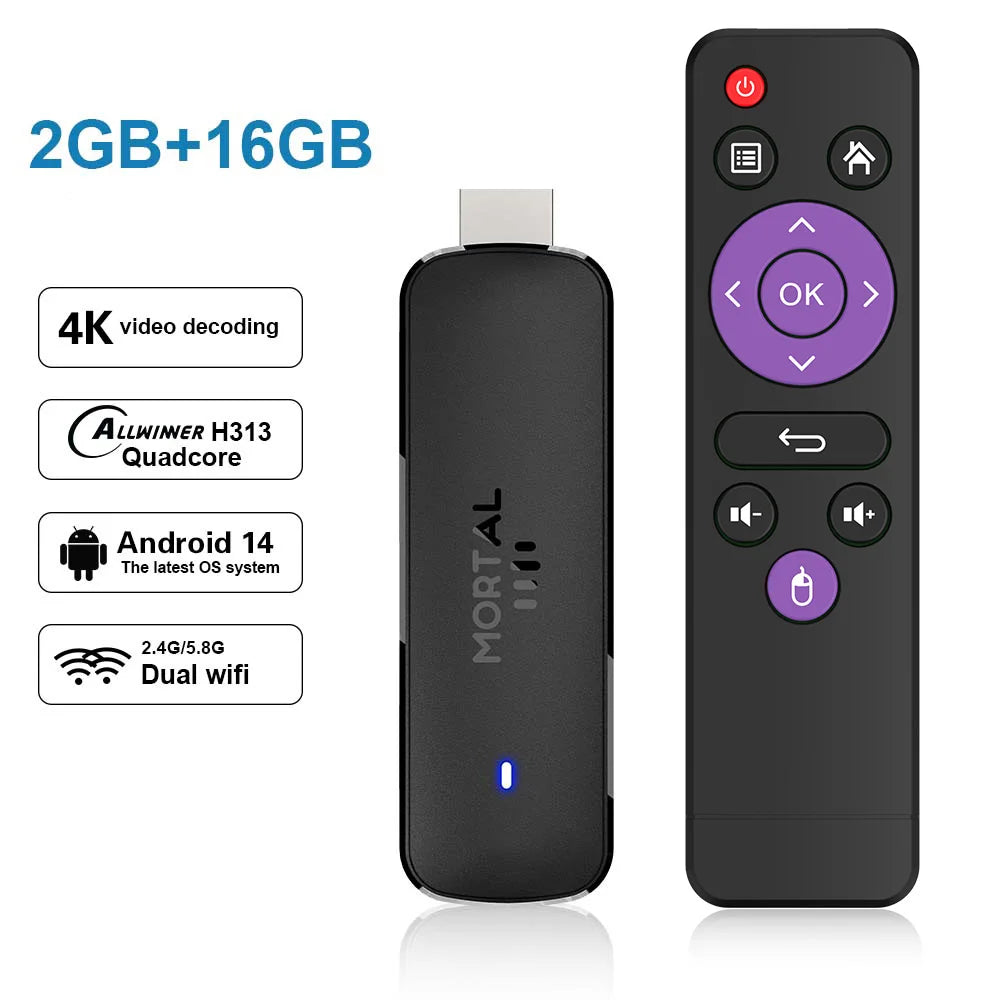 Android14 TV Stick Mortal Q8 Global Version Allwinner H313 Chip Wifi6 Voice Remote 8K 4K@60fps YouTube Stream TV stick 2G8G16G